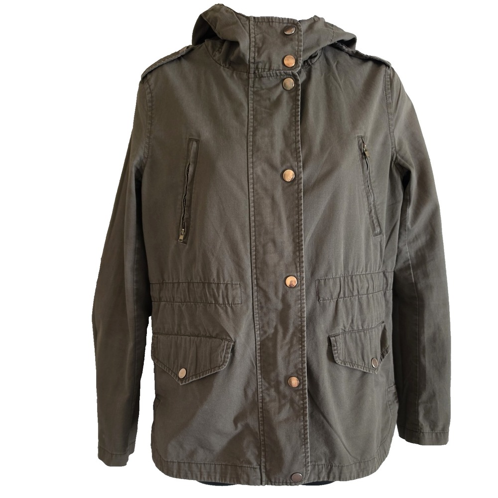 Love Tree Full Zip Hooded Utility Olive Green Military Army 100% Cotton Jacket-S - Picture 3 of 11